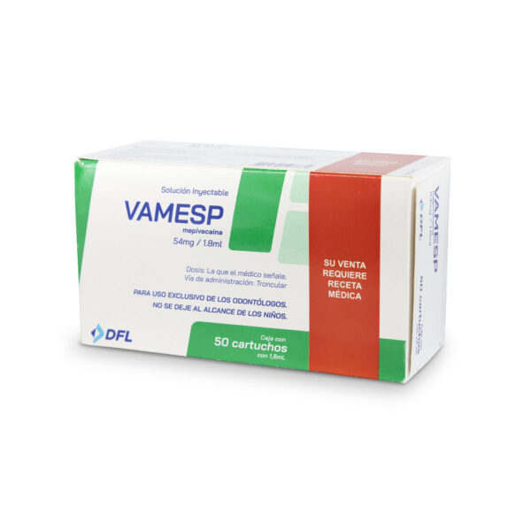 Vamesp anestesia mepivacaina al 3% sin epinefrina DFL 50 cartuchos de vidrio - Imagen 2